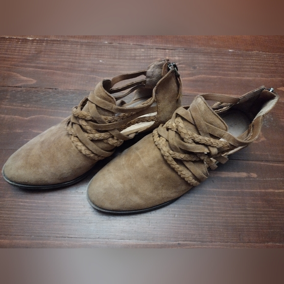 CASLON Genuine Leather Upper Braided Straps Boho Chic Suede Booties - Picture 2 of 9